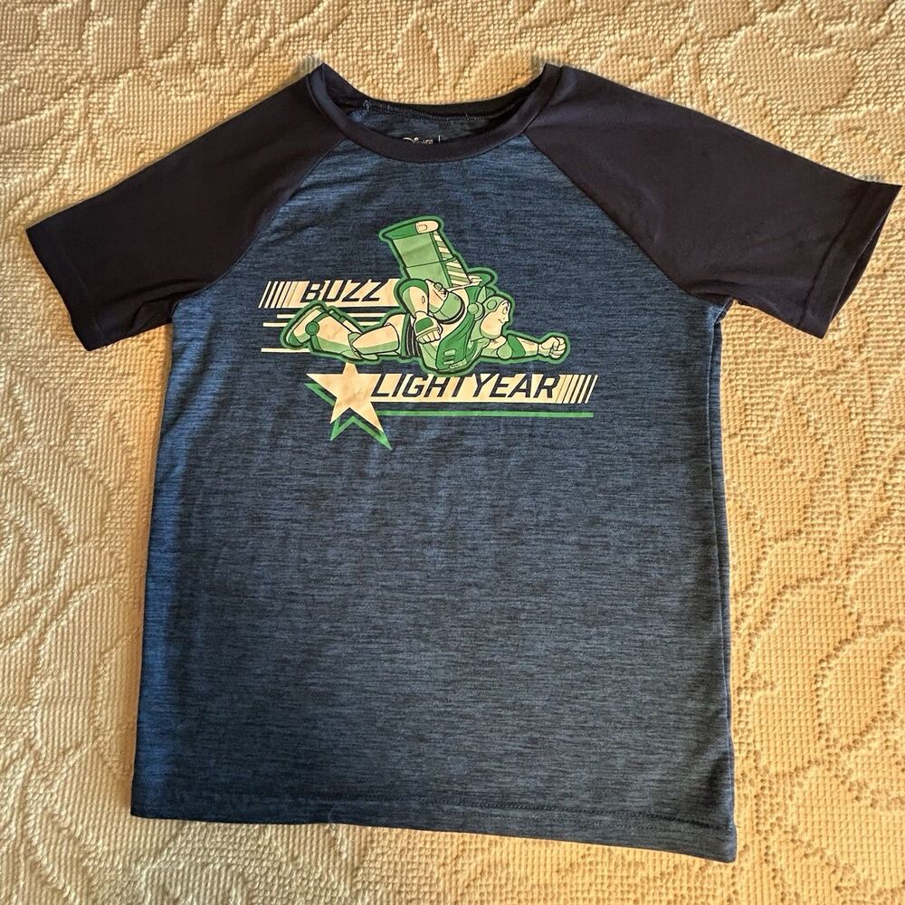 Disney Pixar Buzz Lightyear Size 6 Active T-Shirt Blue Black Raglan Toy Story